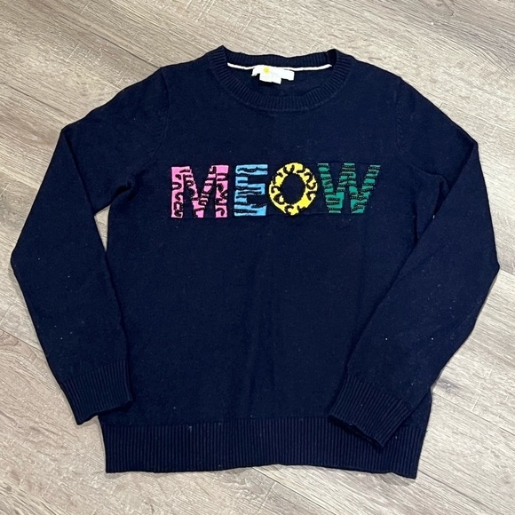 Boden Small Women’s Navy Wool Blend MEOW Cat Liver Cute Chic Sweater Winter Fall - Picture 1 of 6